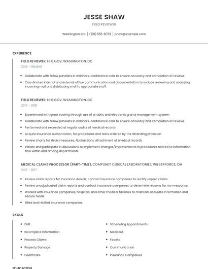 Field Reviewer Resume