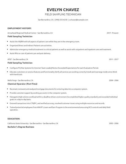 Field Sampling Technician Resume