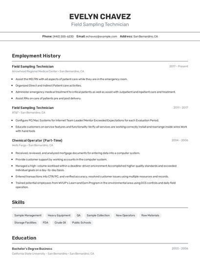 Field Sampling Technician Resume