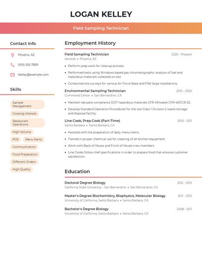 Field Sampling Technician Resume