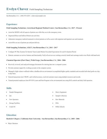 Field Sampling Technician Resume