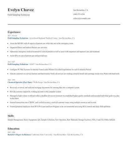 Field Sampling Technician Resume