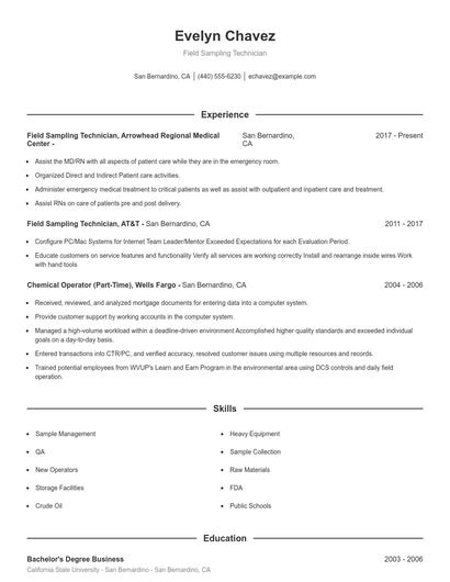Field Sampling Technician Resume