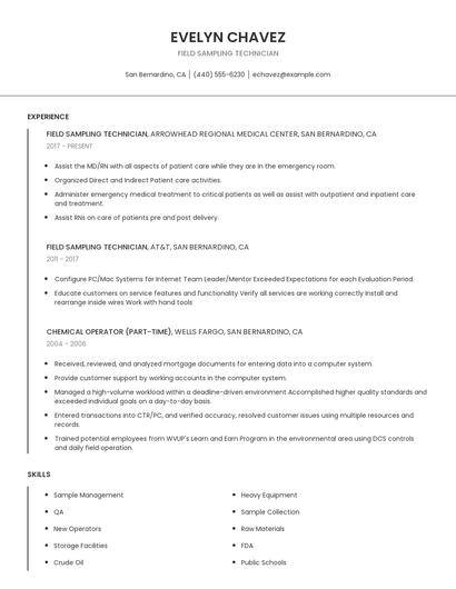 Field Sampling Technician Resume