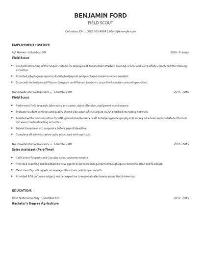 Field Scout Resume