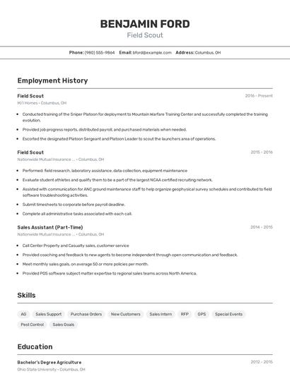 Field Scout Resume