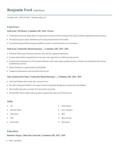 Field Scout Resume