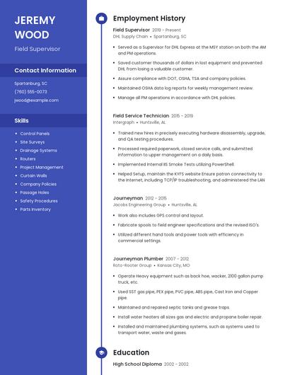 Field Supervisor Resume