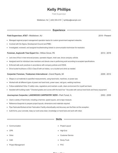 Field Supervisor Resume
