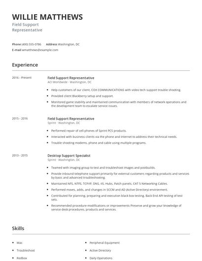 Field Support Representative Resume