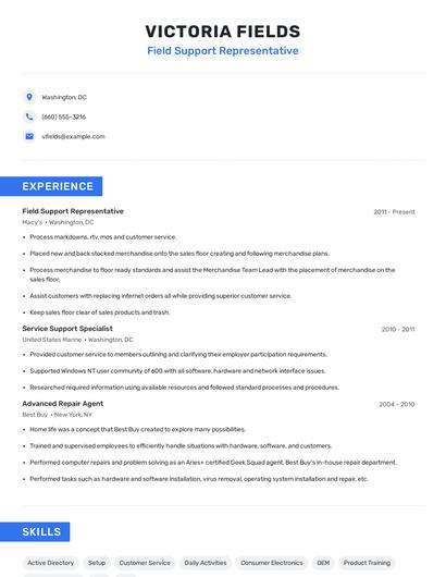 Field Support Representative Resume