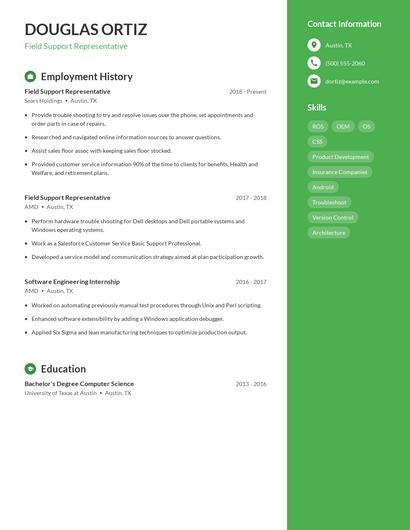 Field Support Representative Resume