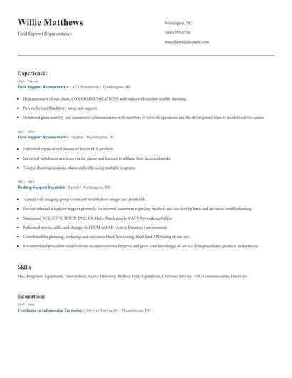 Field Support Representative Resume