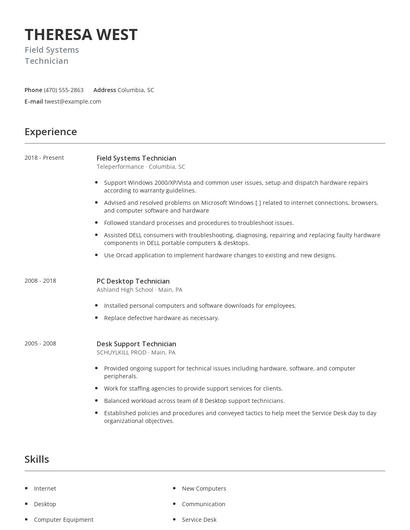 Field Systems Technician Resume