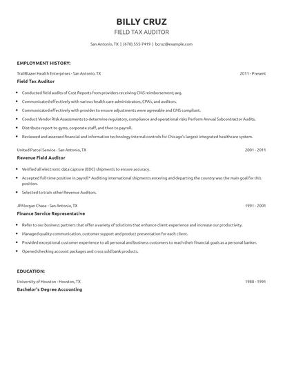 Field Tax Auditor Resume