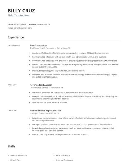 Field Tax Auditor Resume