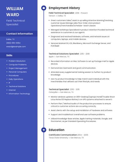 Field Technical Specialist Resume