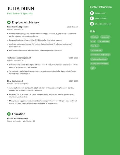 Field Technical Specialist Resume