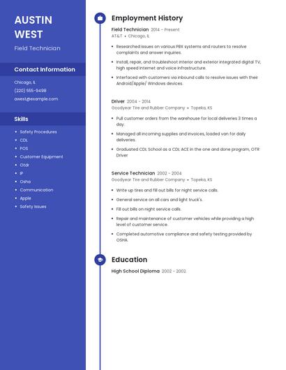 Field Technician Resume
