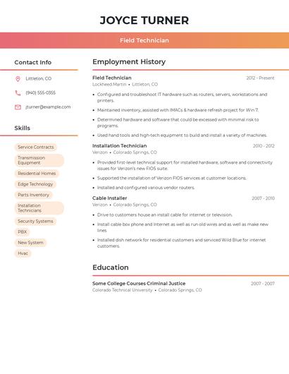 Field Technician Resume