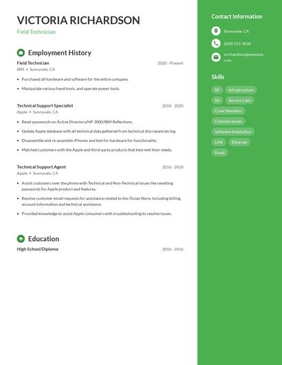 Field Technician Resume