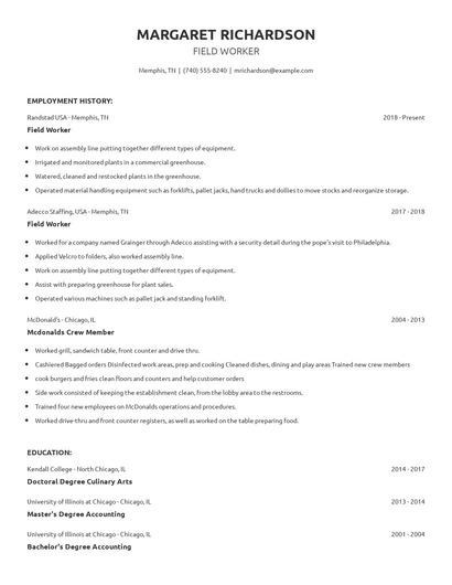 Field Worker Resume