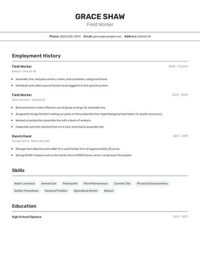 Field Worker Resume
