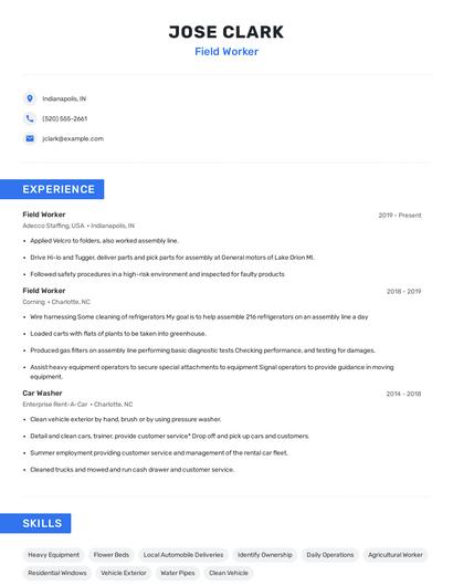 Field Worker Resume