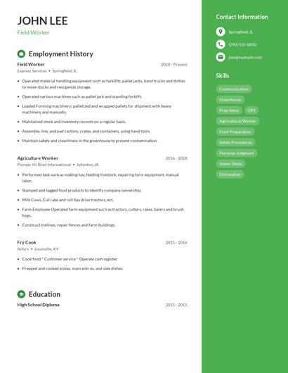 Field Worker Resume