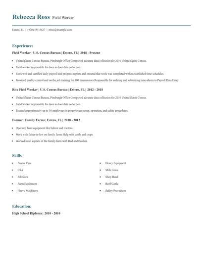 Field Worker Resume