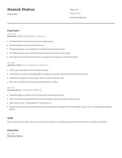 Field Worker Resume