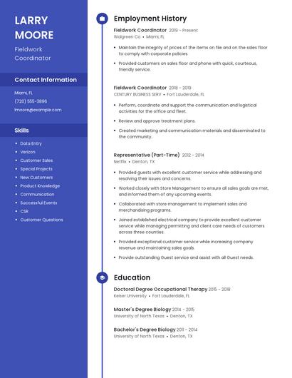 Fieldwork Coordinator Resume