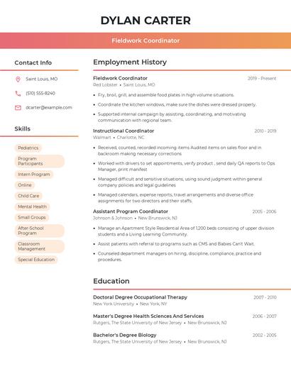 Fieldwork Coordinator Resume