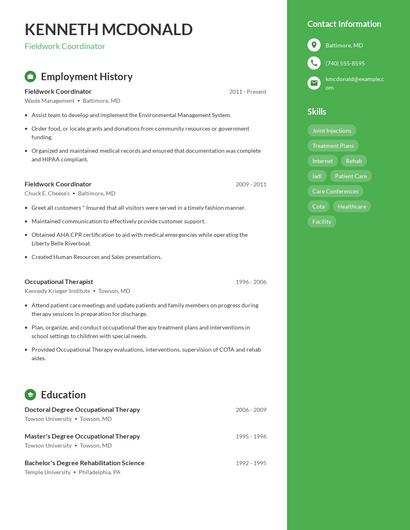 Fieldwork Coordinator Resume