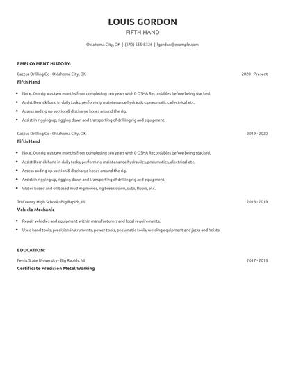 Fifth Hand Resume