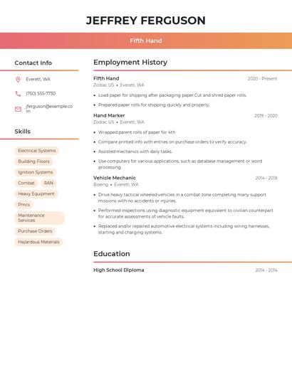 Fifth Hand Resume