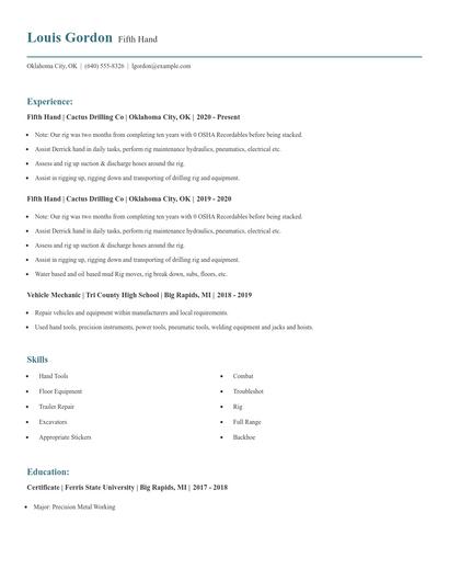 Fifth Hand Resume
