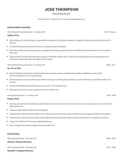 Fighter Pilot Resume