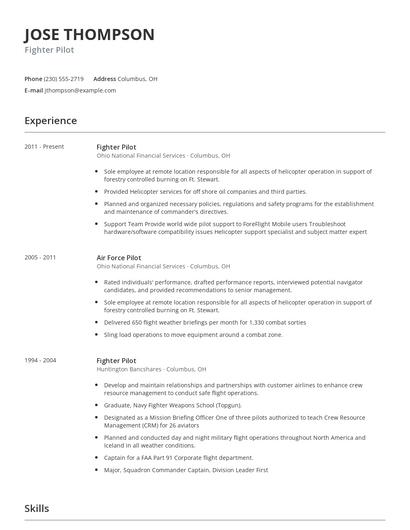 Fighter Pilot Resume
