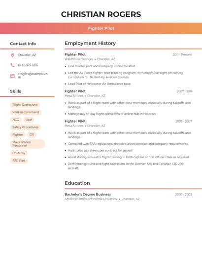 Fighter Pilot Resume