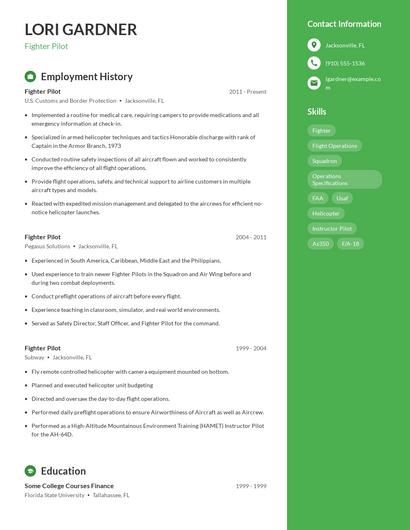 Fighter Pilot Resume