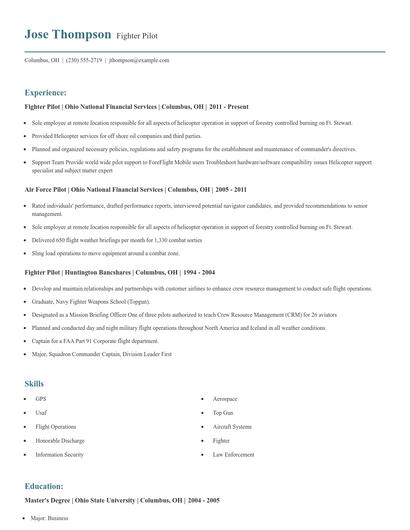 Fighter Pilot Resume