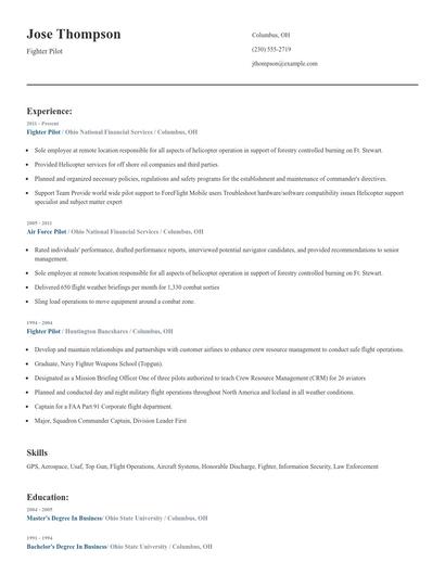 Fighter Pilot Resume