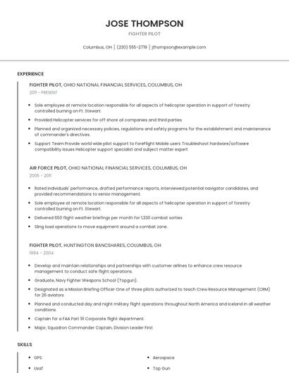 Fighter Pilot Resume