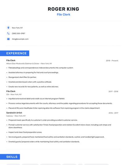 File Clerk Resume