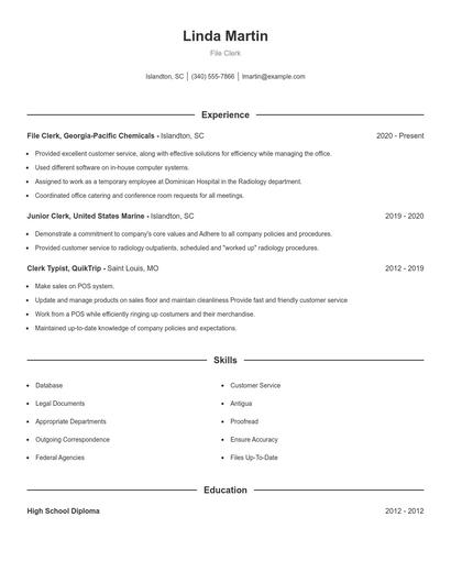 File Clerk Resume