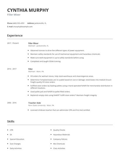 Filler Mixer Resume