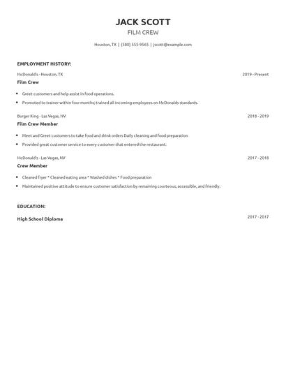 Film Crew Resume