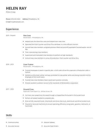 Film Crew Resume