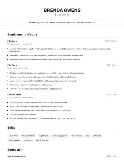 Film Crew Resume